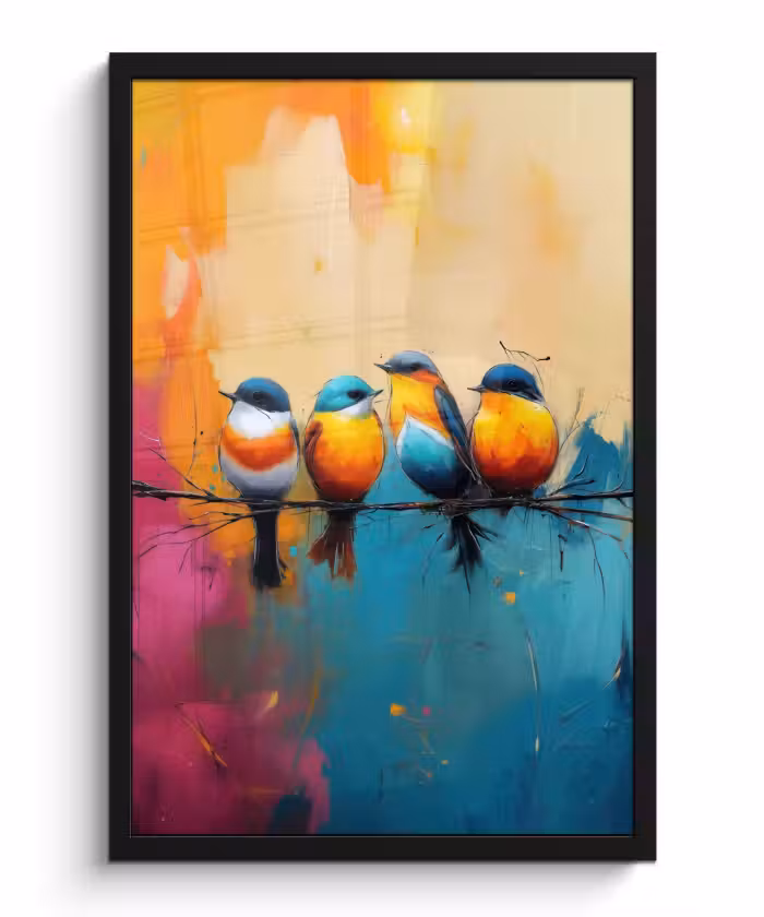 Poster met lijst - Vogels - Kleurrijk - Tak - Abstract
