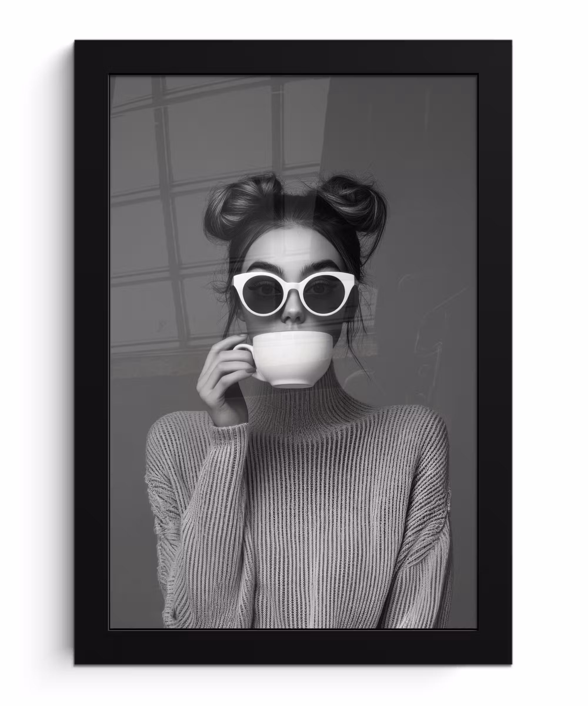 Poster met lijst - Vrouw - Koffie - Zwart - Wit