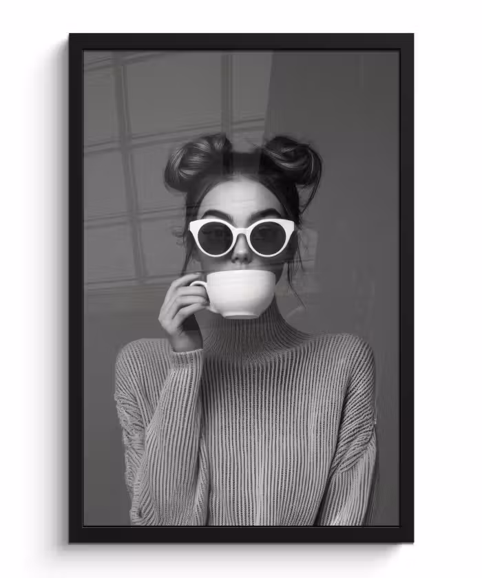 Poster met lijst - Vrouw - Koffie - Zwart - Wit