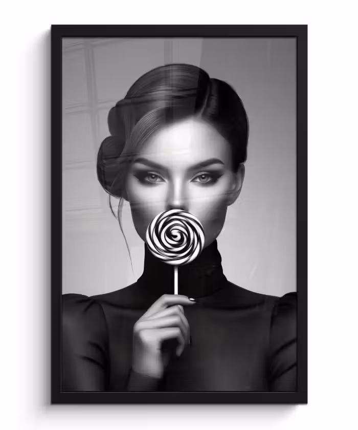Poster met lijst - Vrouw - Lolly - Zwart