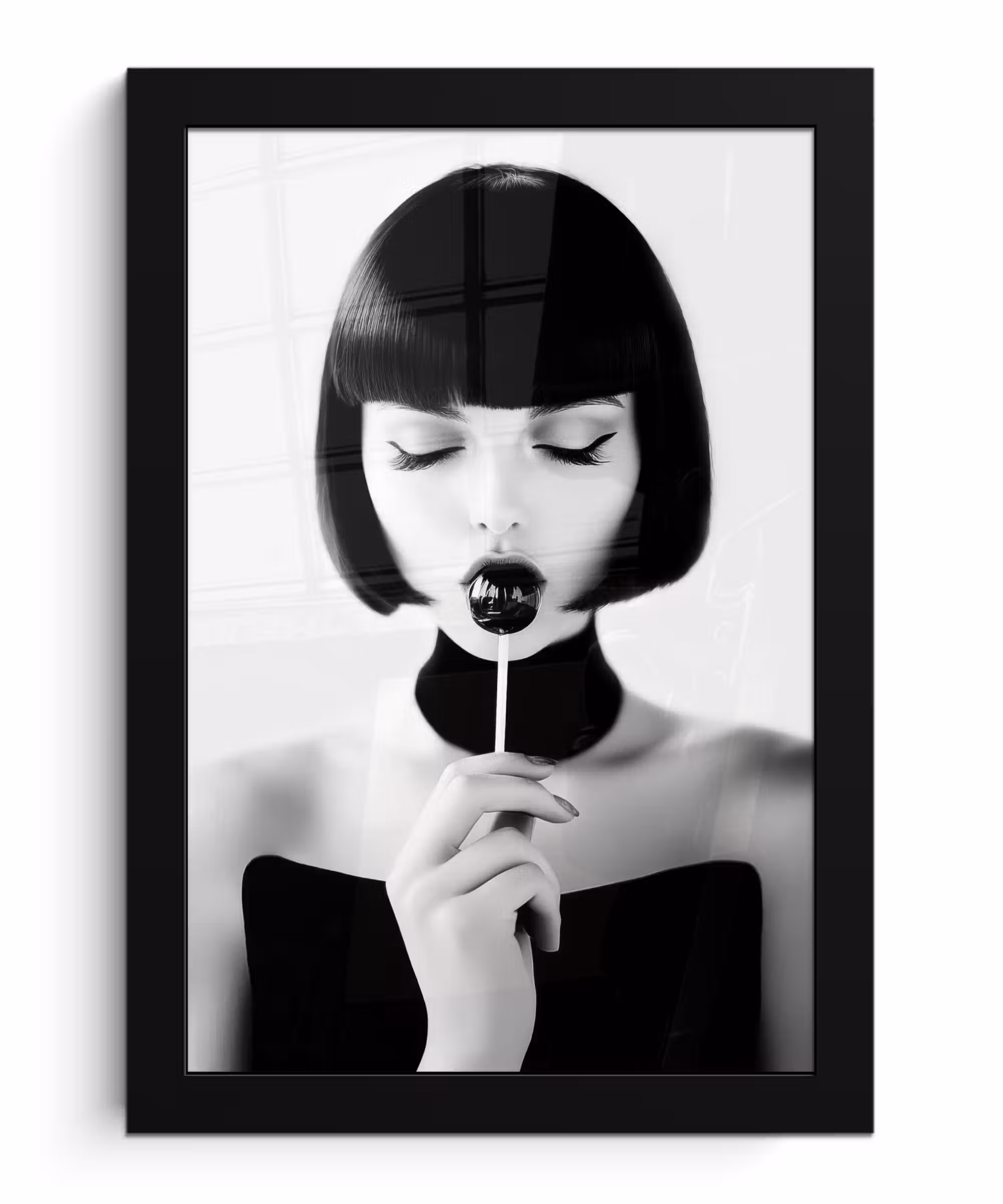 Poster met lijst - Vrouw - Lolly - Zwart - Wit