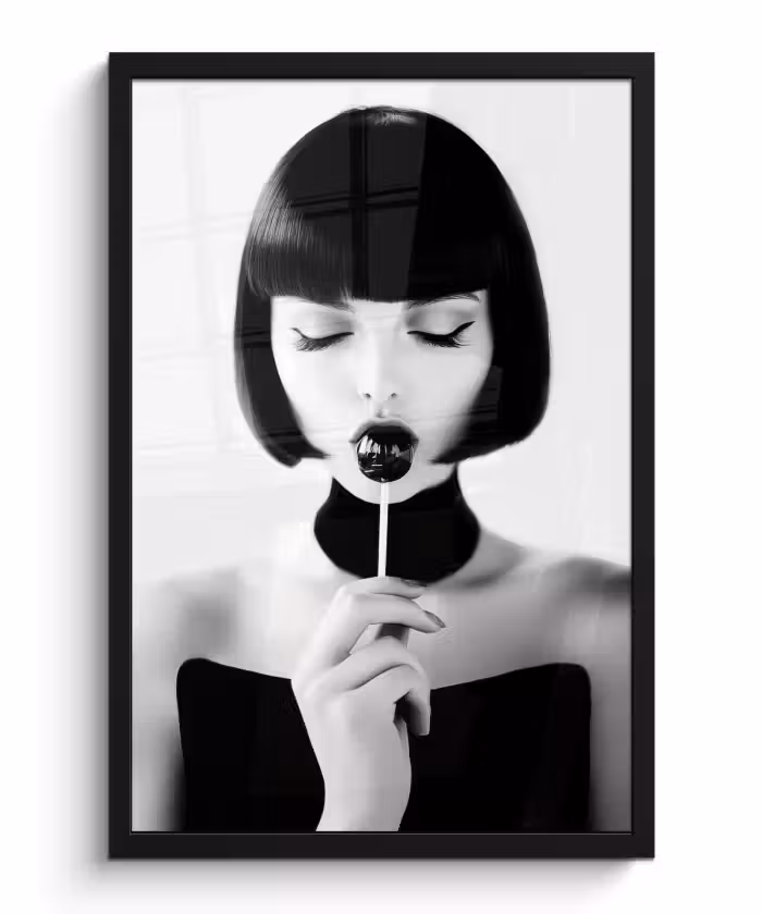 Poster met lijst - Vrouw - Lolly - Zwart - Wit
