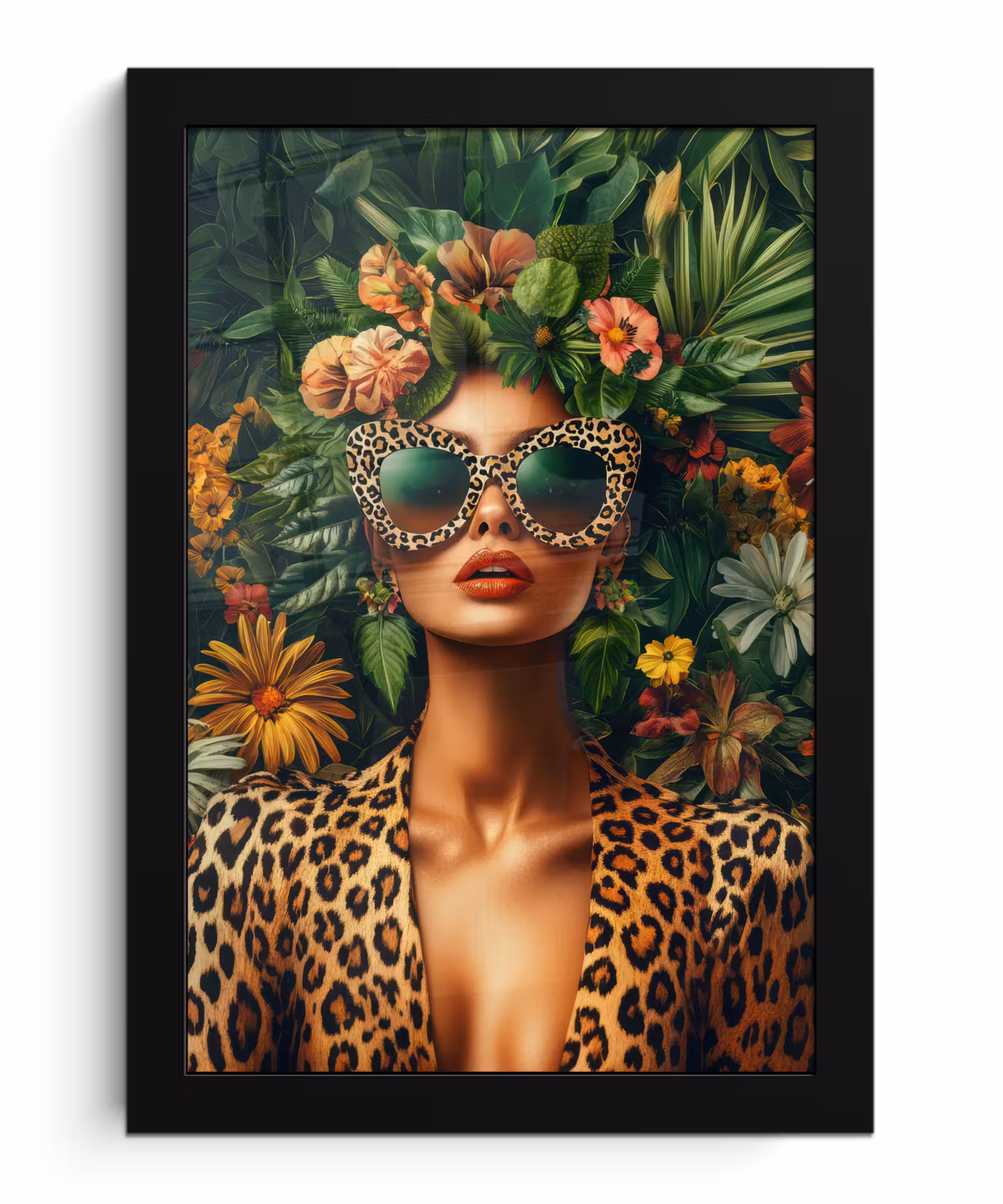 Poster met lijst - Vrouw - Panterprint - Jungle - Natuur - Luxe