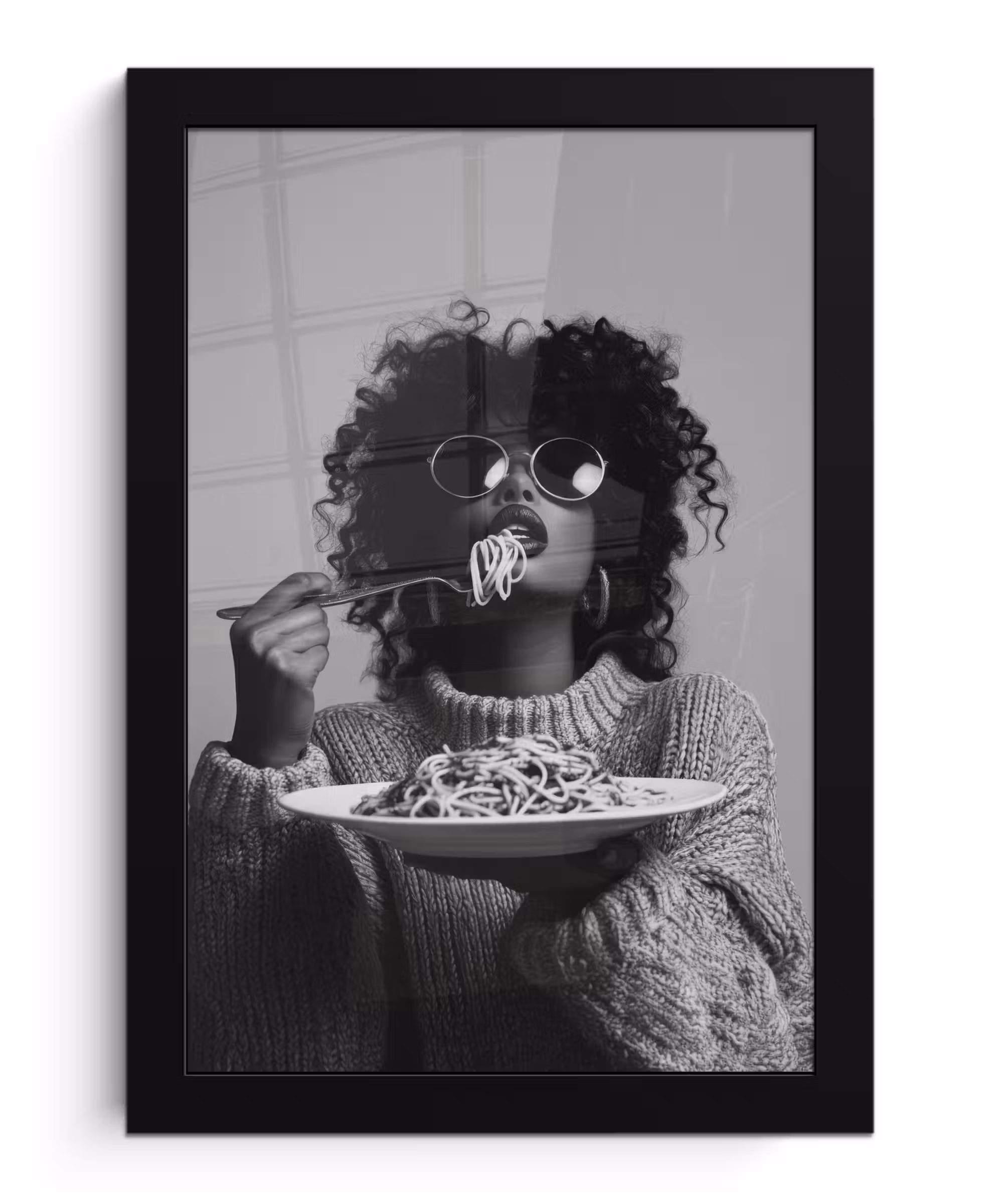 Poster met lijst - Vrouw - Pasta - Zwart - Wit