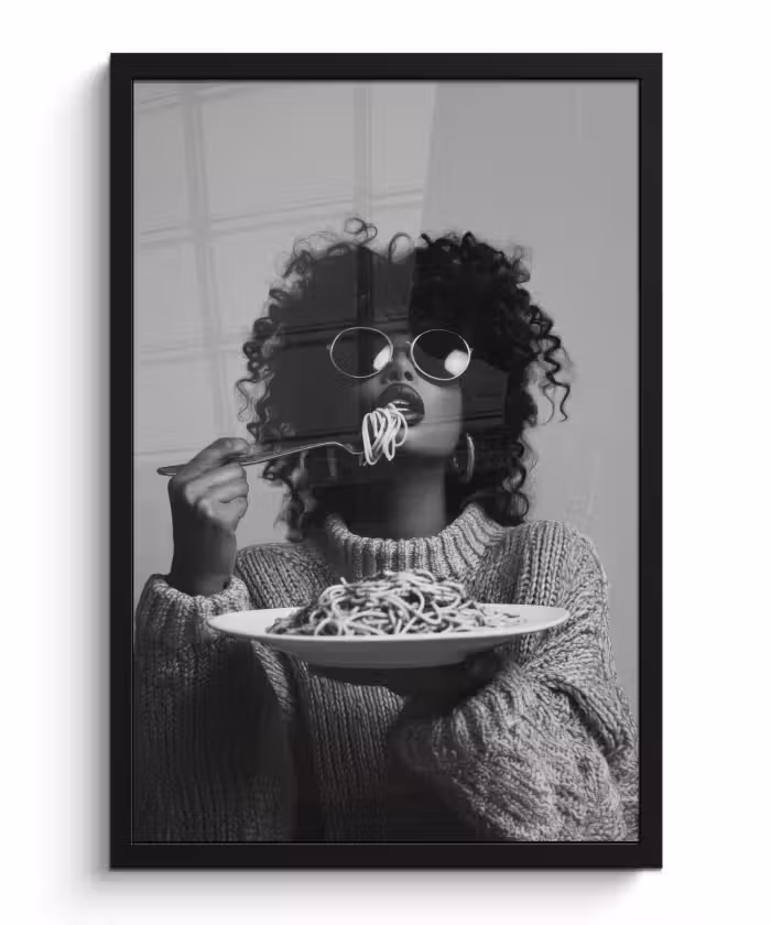 Poster met lijst - Vrouw - Pasta - Zwart - Wit