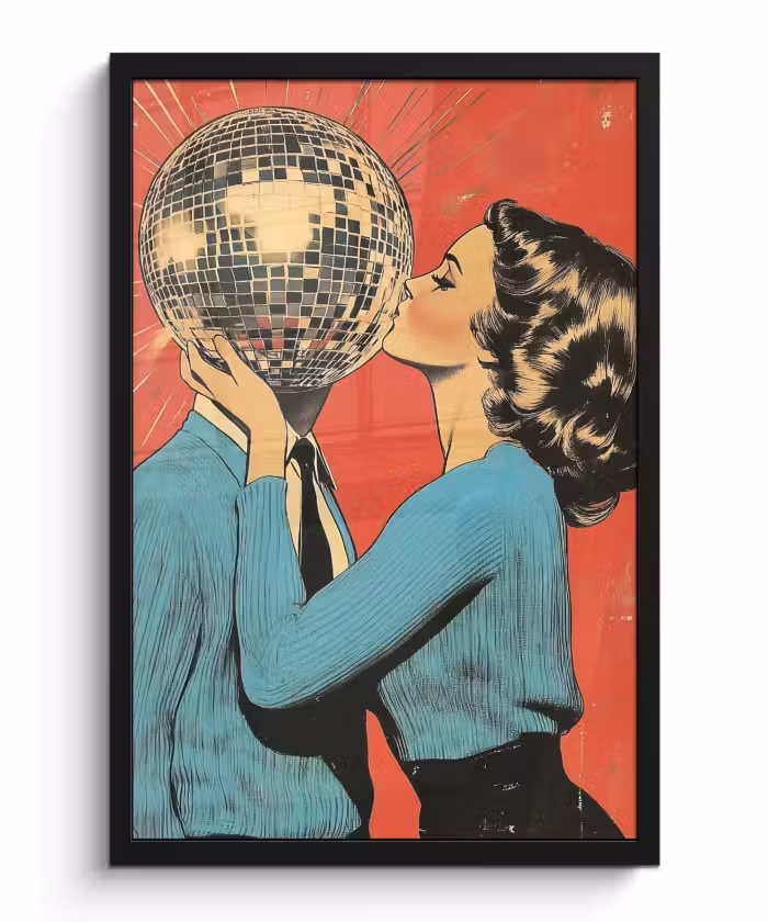 Poster met lijst - Vrouw - Retro - Discobal - Kus