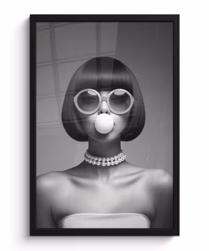 Poster met lijst - Vrouw - Zwart Wit - Ketting - Zonnebril