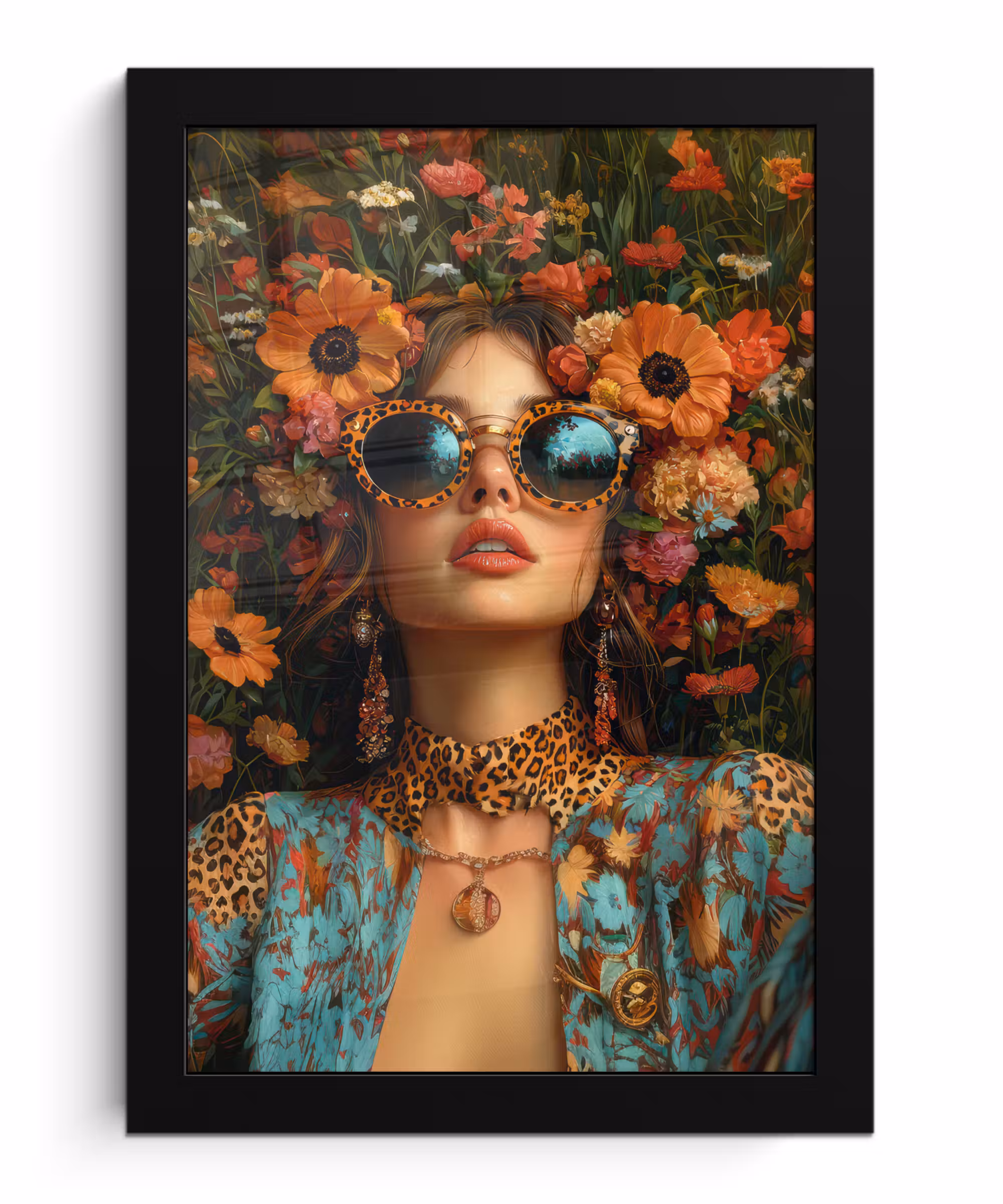 Poster met lijst - Vrouwen - Bloemen - Modern - Bril - Abstract