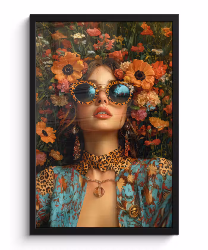 Poster met lijst - Vrouwen - Bloemen - Modern - Bril - Abstract