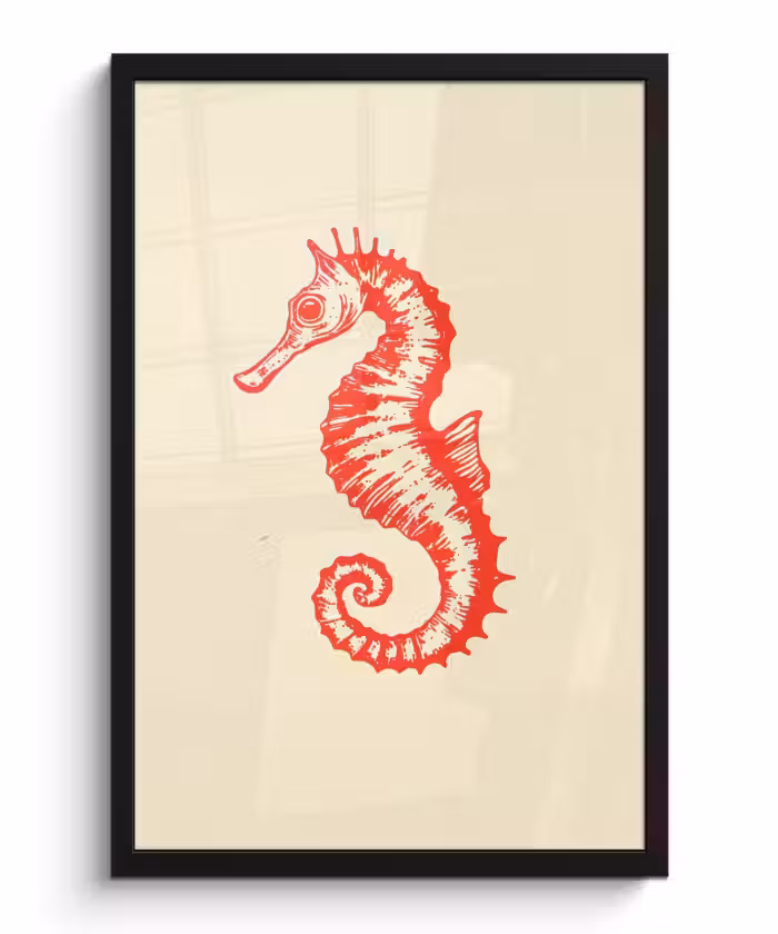 Poster met lijst - Zeepaardje - Rood - Fijne details