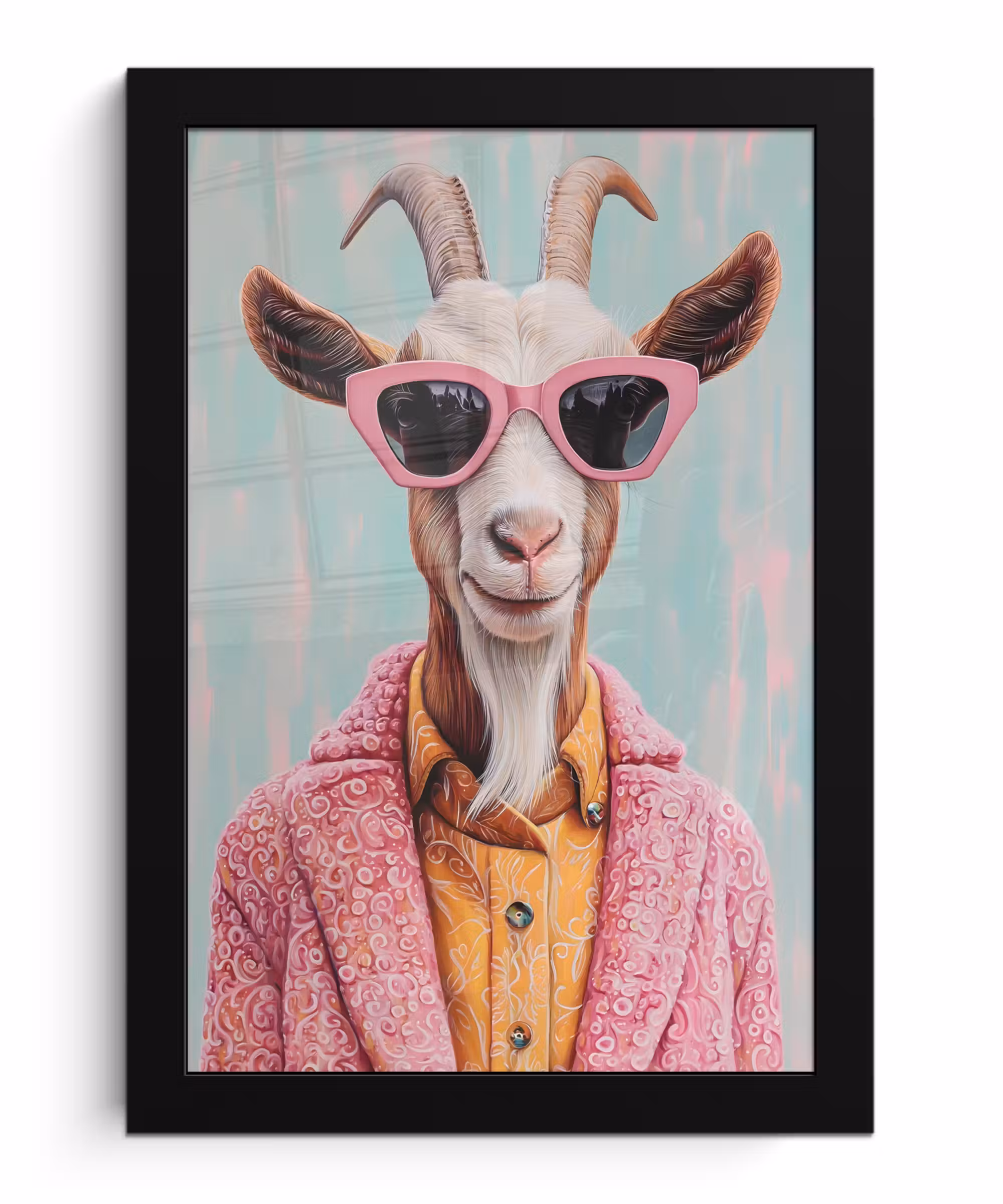Poster met lijst - Zonnebril - Roze - Geit - Horen