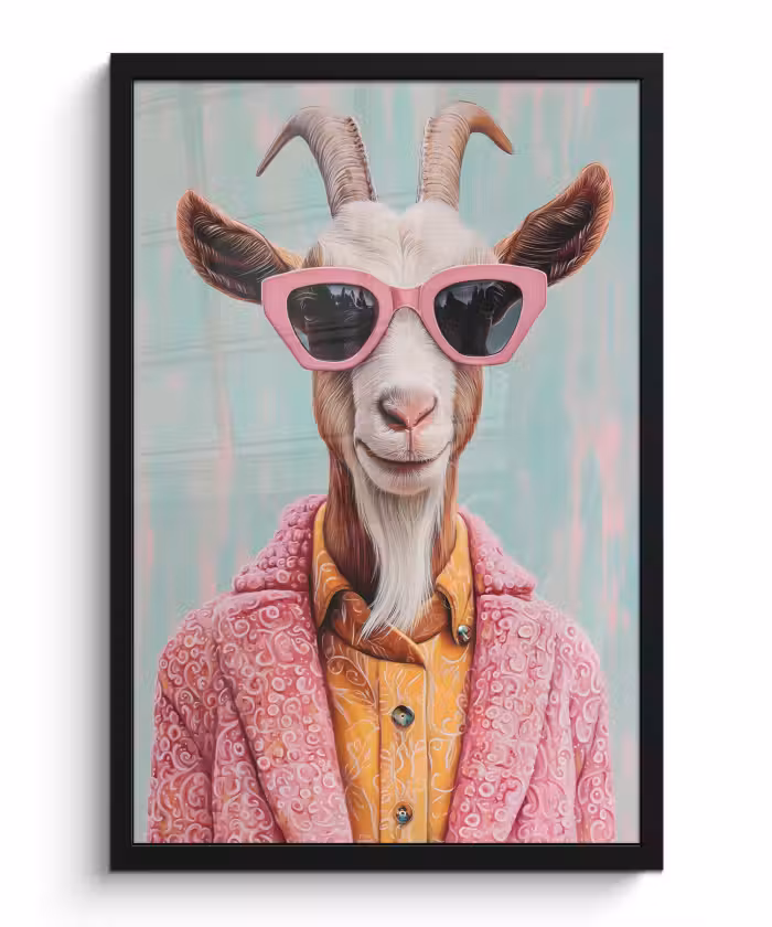 Poster met lijst - Zonnebril - Roze - Geit - Horen
