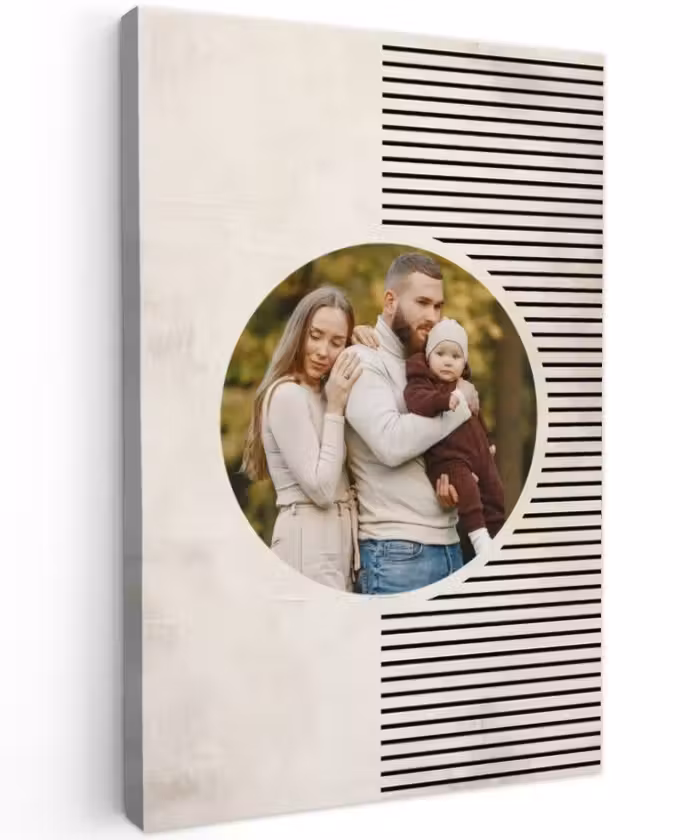Gepersonaliseerd buiten canvas - Ronde foto met modern lijnpatroon