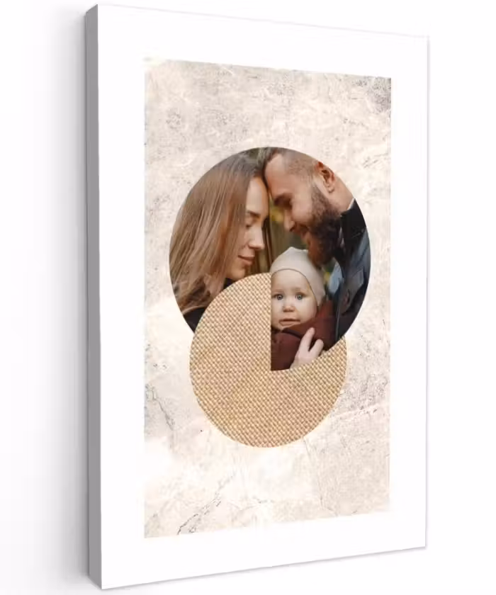 Gepersonaliseerd buiten canvas - Ronde fotocollage met beige textuur en marmeren achtergrond