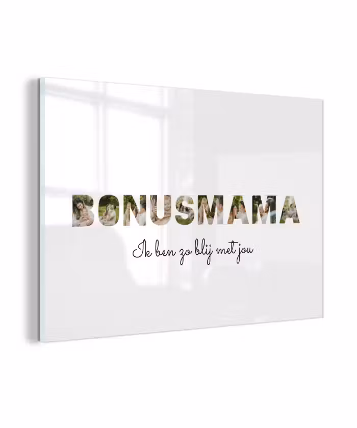 Gepersonaliseerd glas schilderij - Bonusmama - Lettercollage