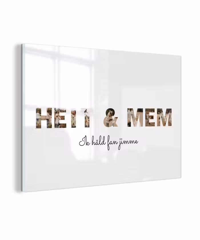 Gepersonaliseerd glas schilderij - Heit & Mem - Lettercollage