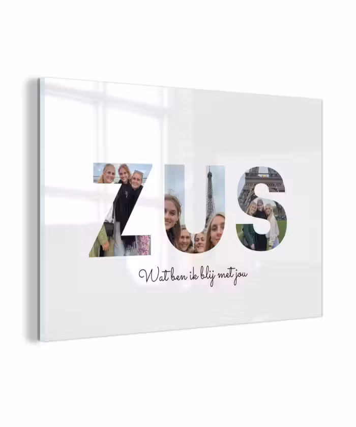 Gepersonaliseerd glas schilderij - Zus - Lettercollage