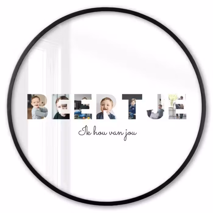 Gepersonaliseerde ronde fotolijst - Beertje - Lettercollage