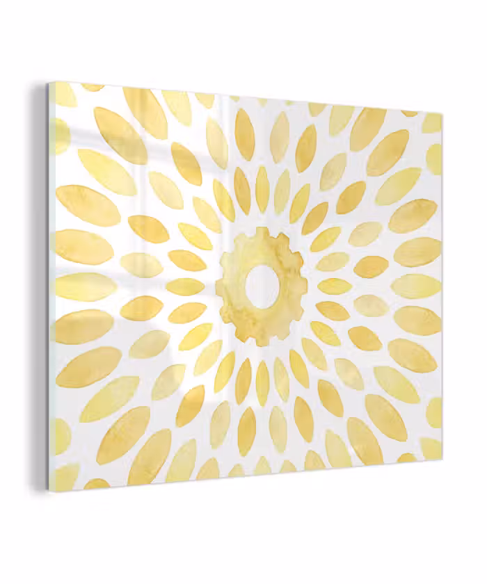 Glas schilderij - Abstract - Geometrisch - Stralend - Geel