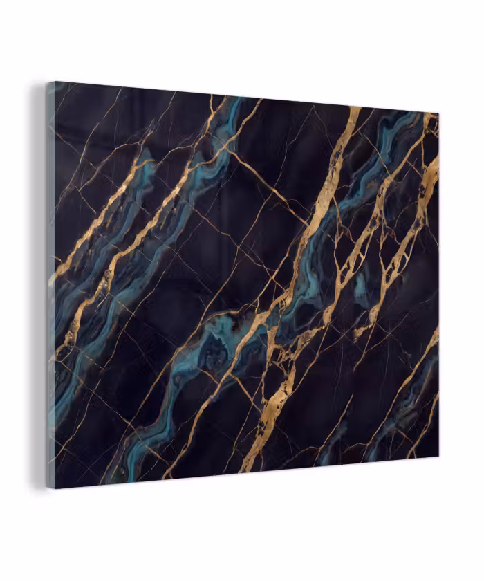 Glas schilderij - Abstract - Gouden lijnen - Kunst - Modern - Zwart
