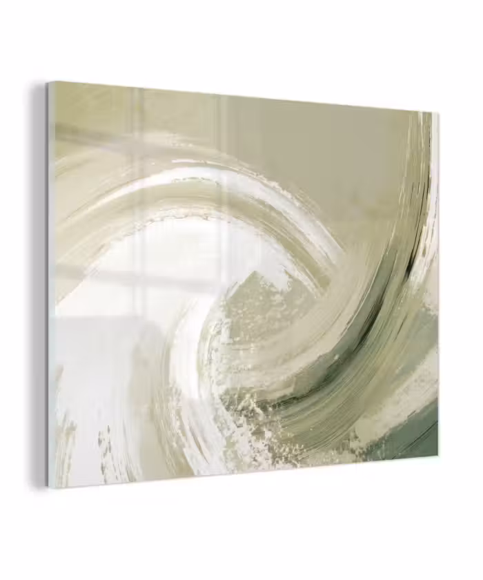 Glas schilderij - Abstract - Penseelstreken - Golven - Groen