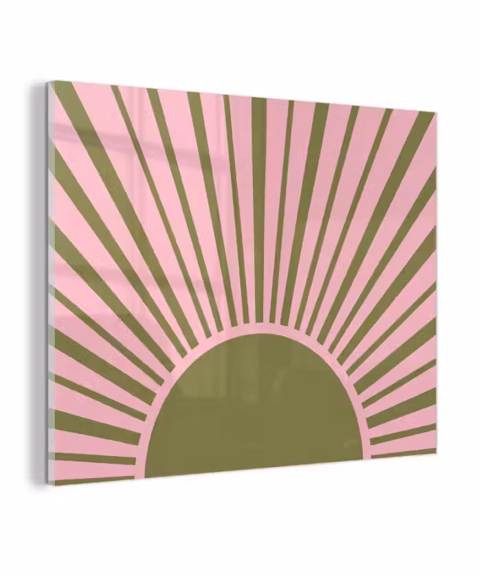 Glas schilderij - Abstract - Stralen - Grafisch - Roze - Groen