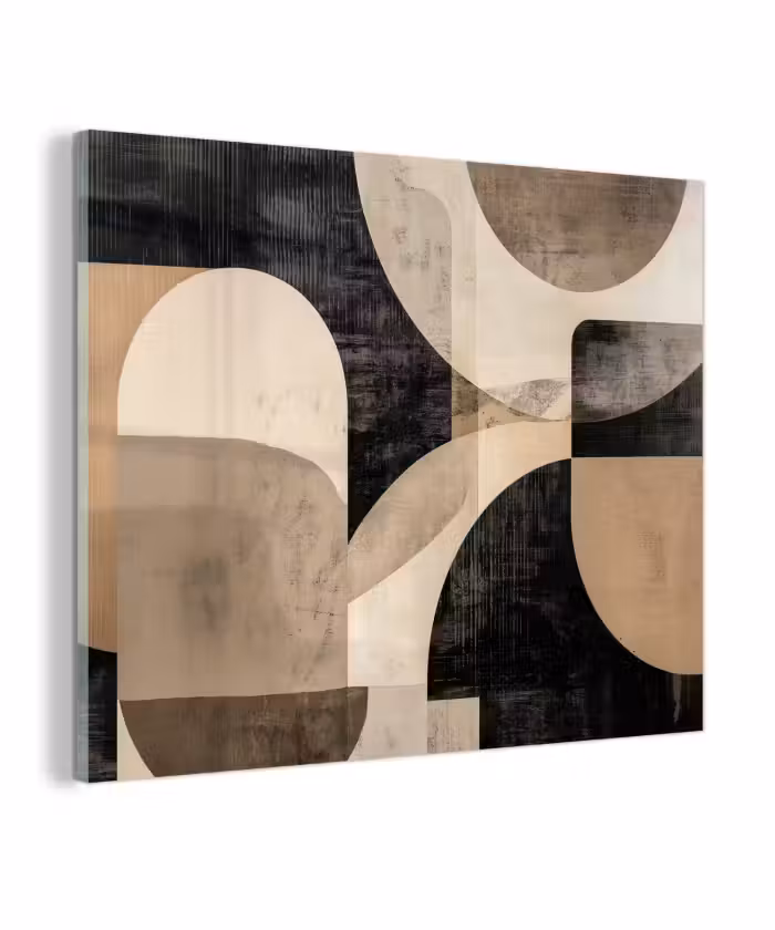 Glas schilderij - Abstract - Vormen - Modern - Beige