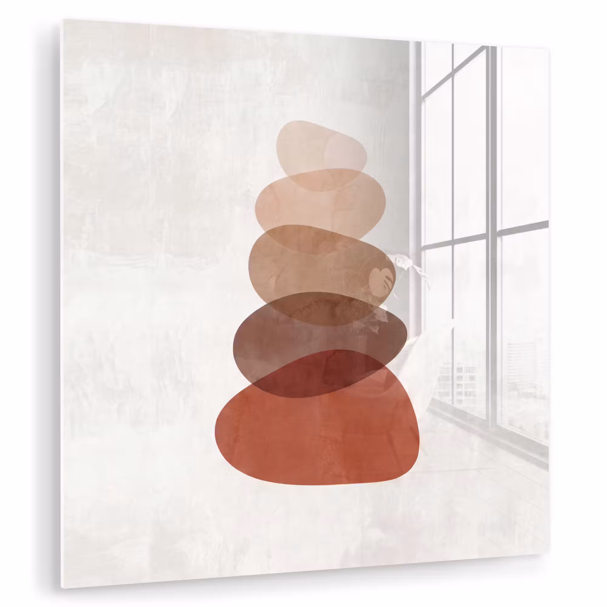 Glas schilderij - Abstractie - Gestapeld - Balans - Modern - Aardetinten