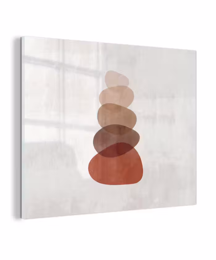 Glas schilderij - Abstractie - Gestapeld - Balans - Modern - Aardetinten