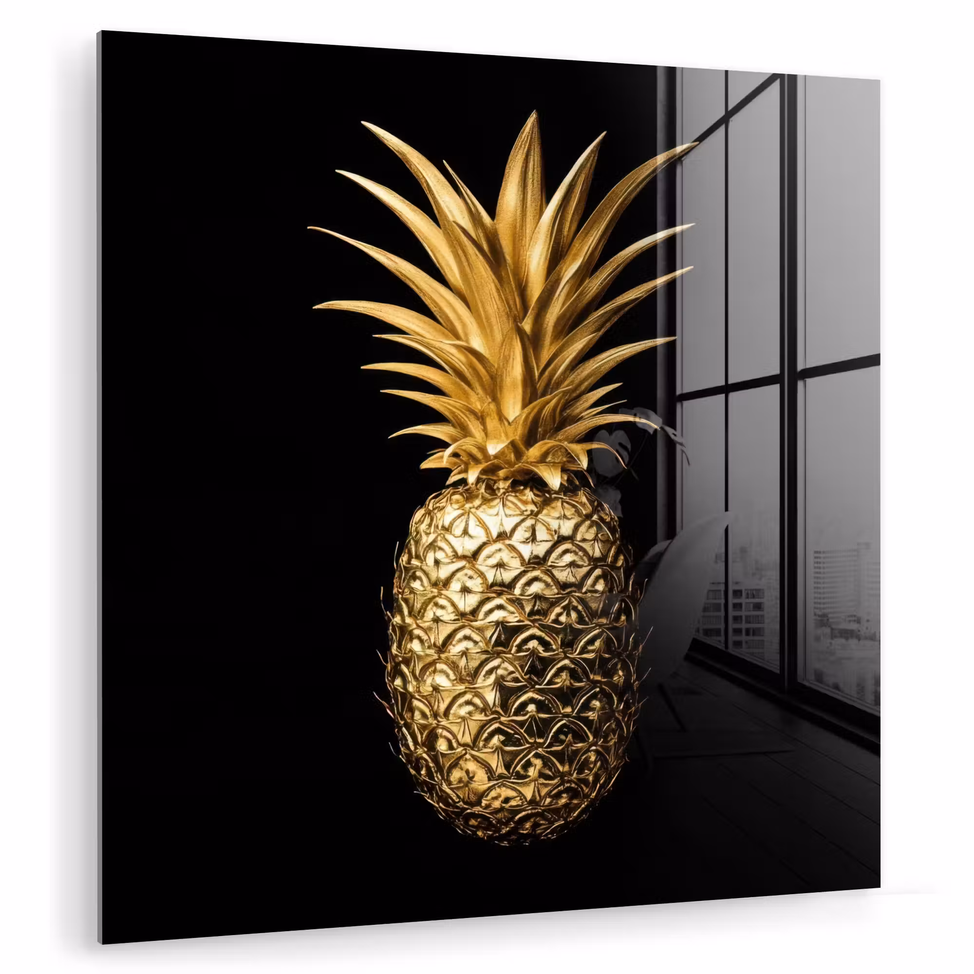 Glas schilderij - Ananas - Zwart - Goud - Luxe