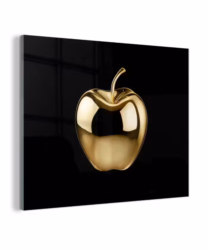 Glas schilderij - Appel - Goud - Chrome - Zwart