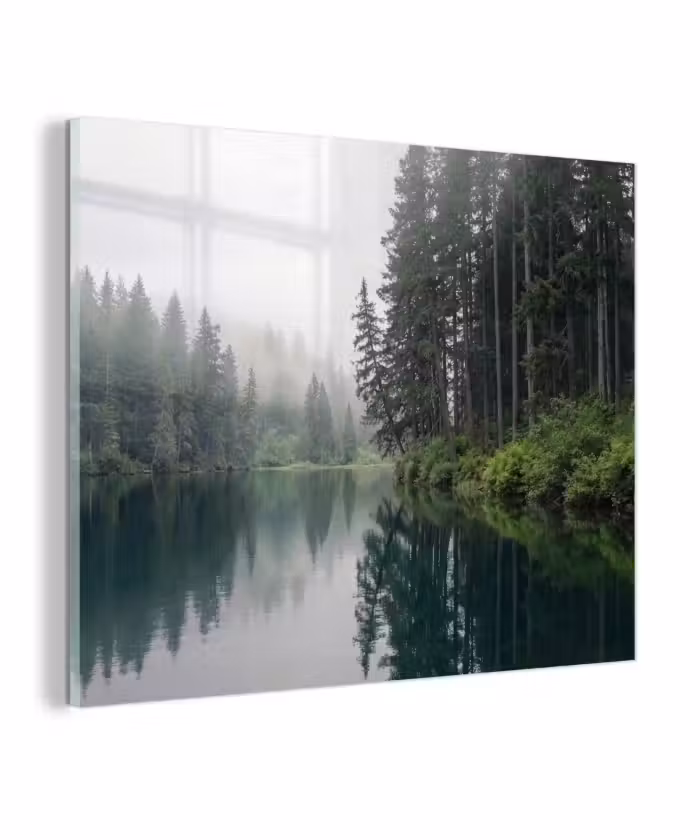 Glas schilderij - Bergen - Meer - Bos
