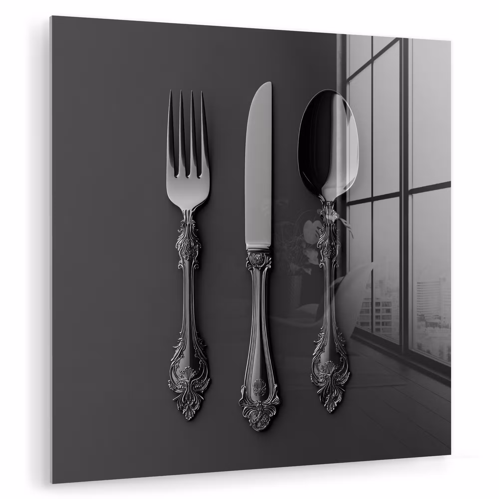 Glas schilderij - Bestek - Zwart