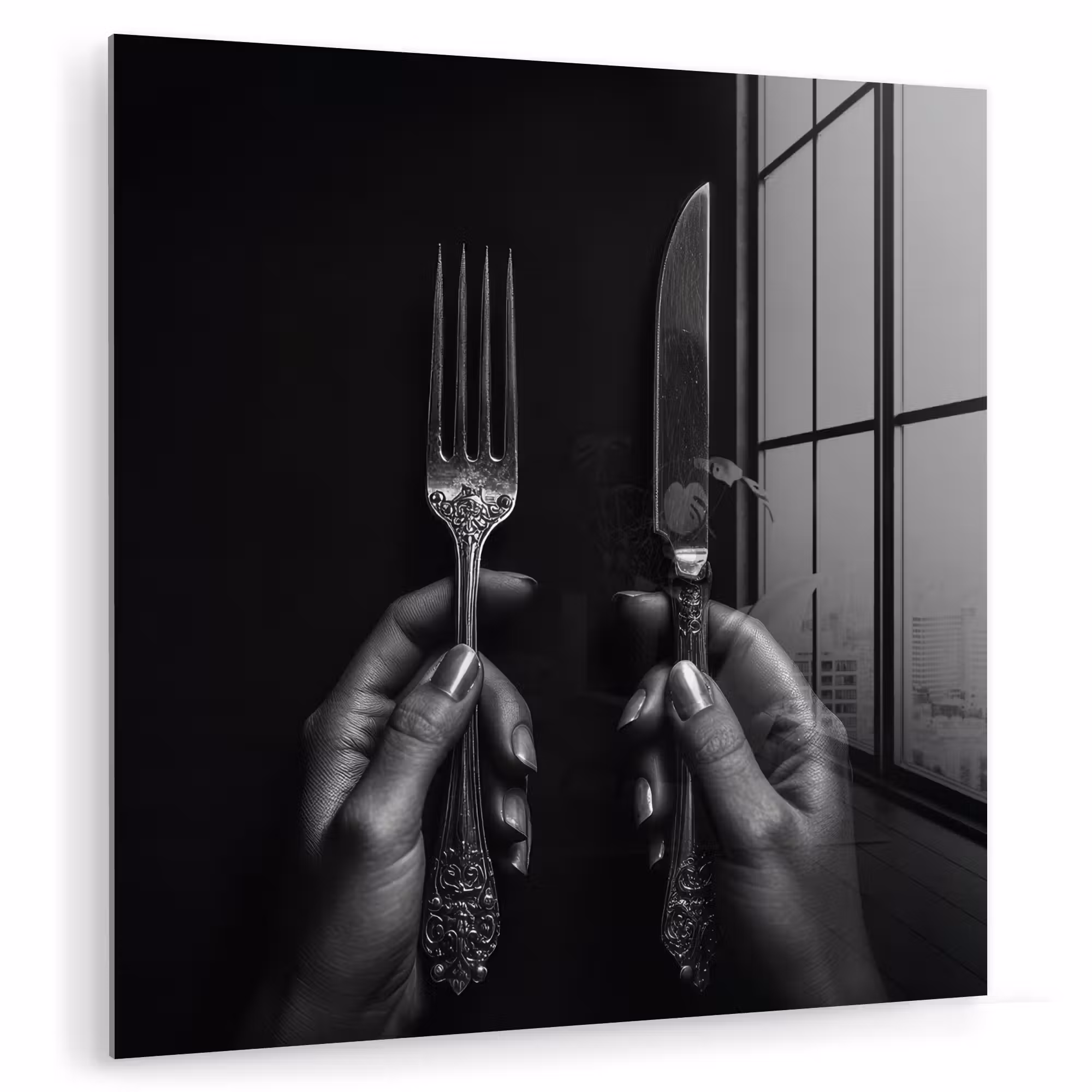 Glas schilderij - Bestek - Zwart - Wit