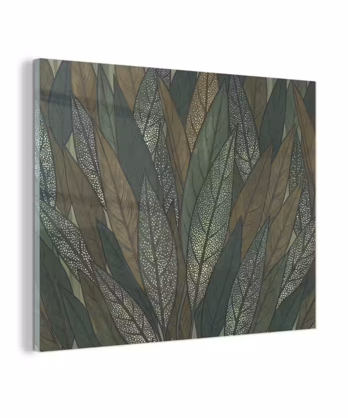 Glas schilderij - Bladeren - Patroon - Gestippeld - Natuur - Groen