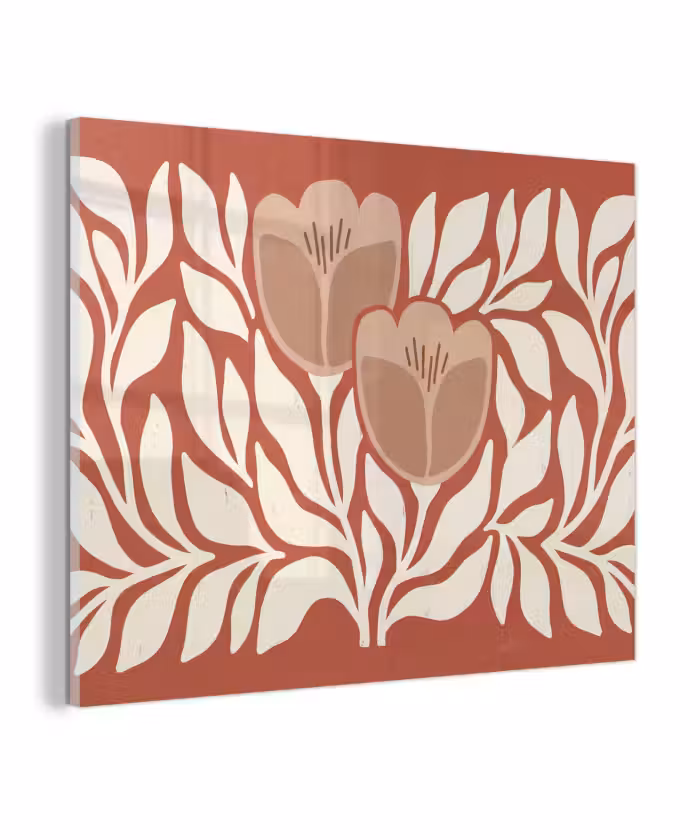 Glas schilderij - Bloemen - Abstract - Modern - Beige - Natuur