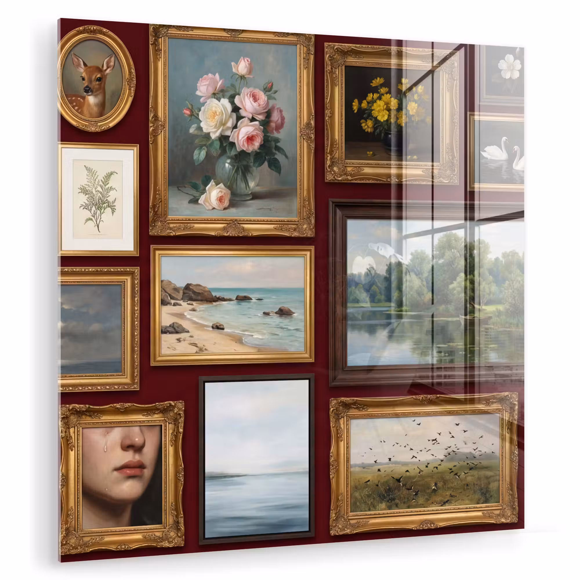 Glas schilderij - Bloemen - Vaas - Klassiek - Kunst - Rood