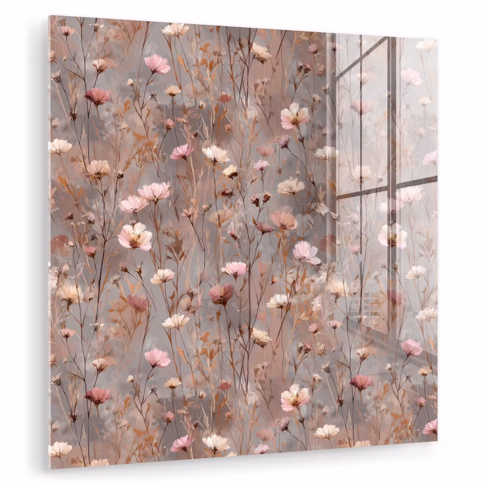 Glas schilderij - Bloemen - Wild - Pastel