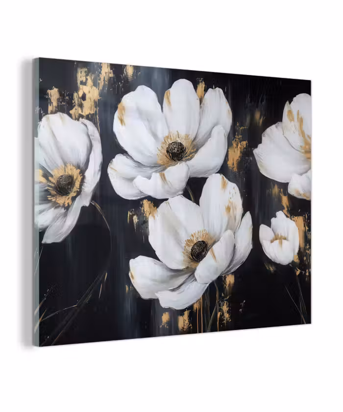 Glas schilderij - Bloemen - Wit - Abstract