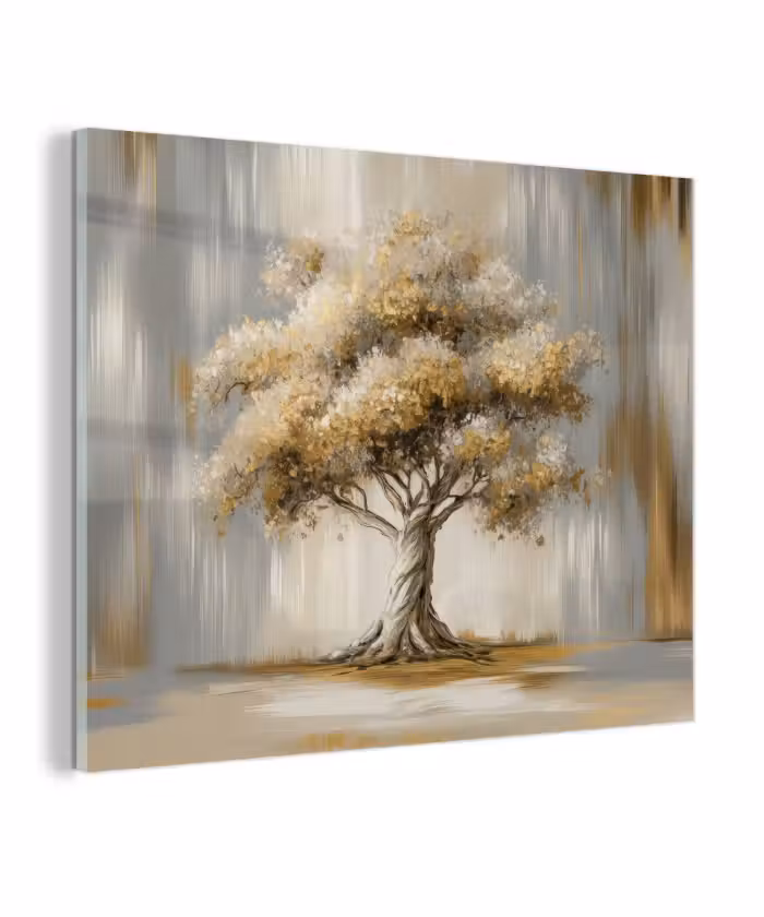 Glas schilderij - Boom - Bladeren - Abstract - Wit