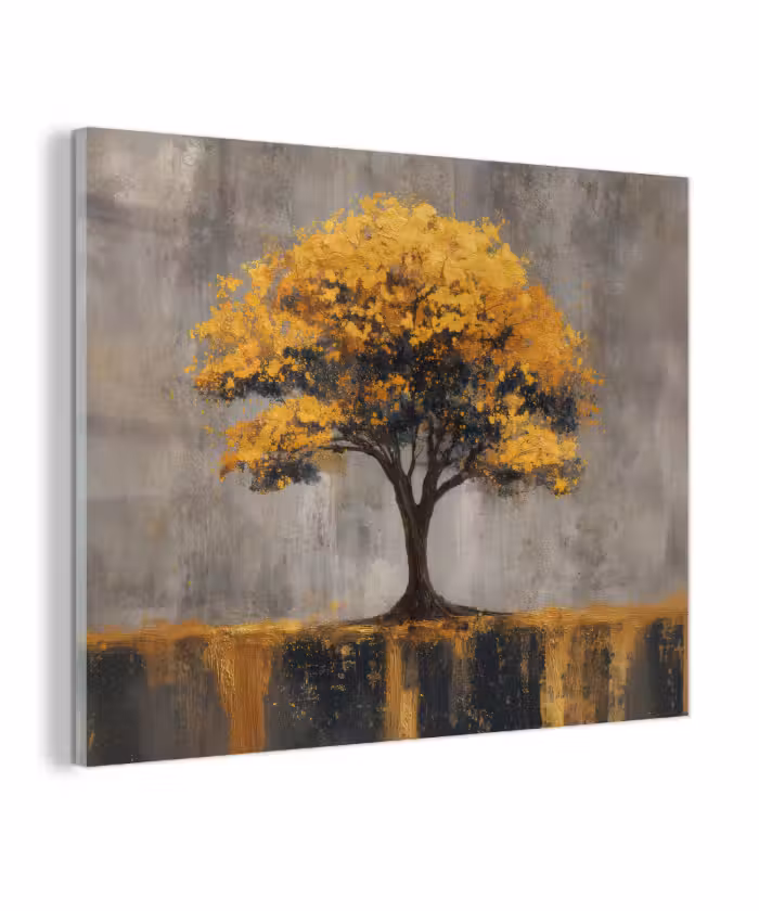 Glas schilderij - Boom - Bladeren - Goud - Abstract