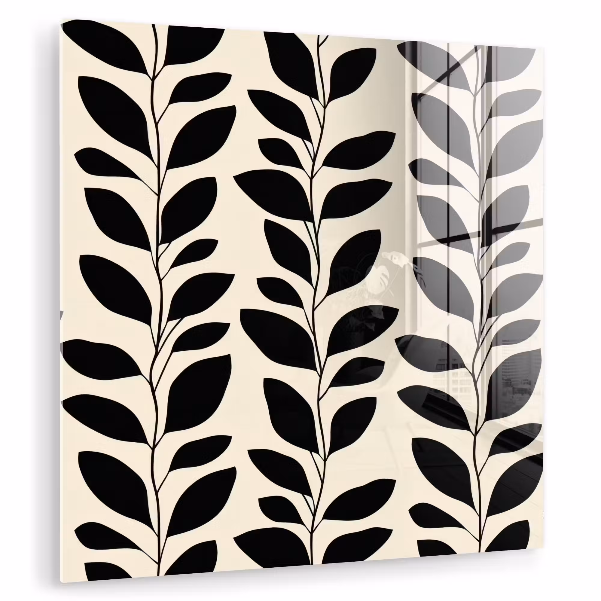 Glas schilderij - Botanisch - Dessin - Zwart - Beige