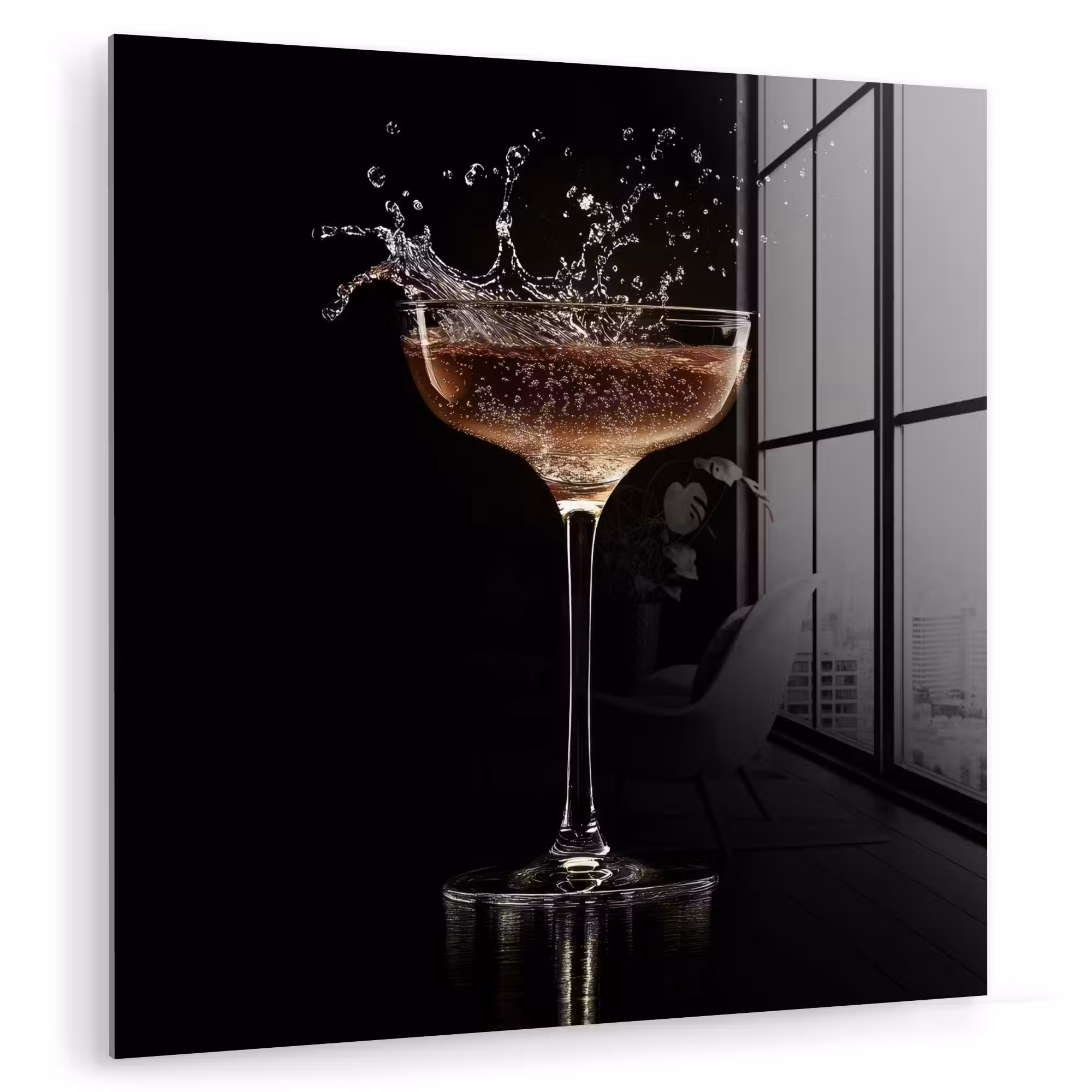 Glas schilderij - Cocktail - Zwart - Spetters - Glas
