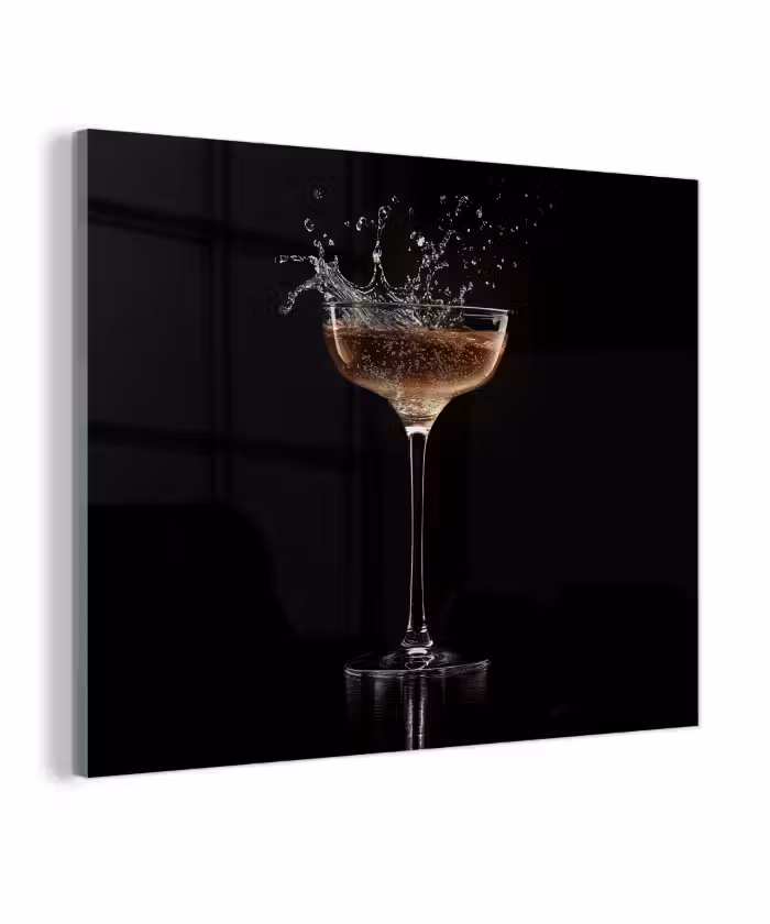 Glas schilderij - Cocktail - Zwart - Spetters - Glas