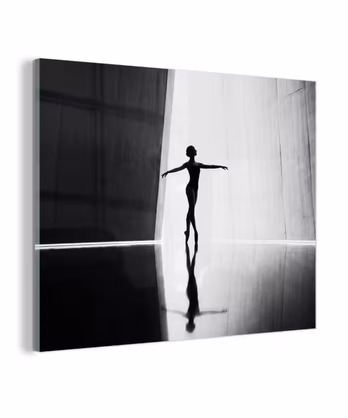 Glas schilderij - Danser - Silhouette - Kunst - Modern - Zwart-wit