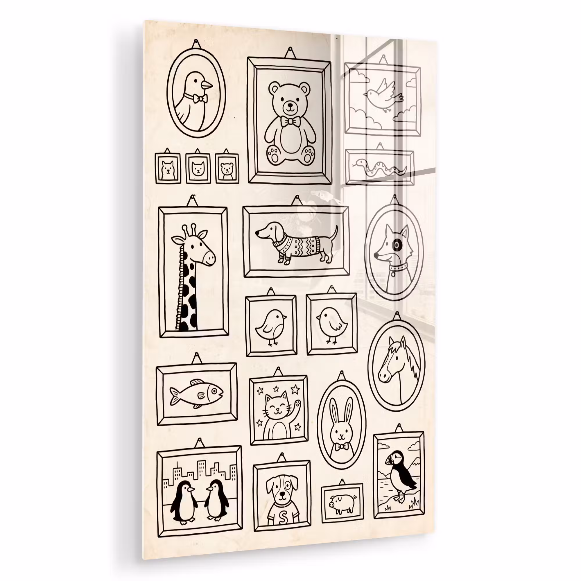 Glas schilderij - Dieren - Illustratie - Lijsten - Galerij - Speels