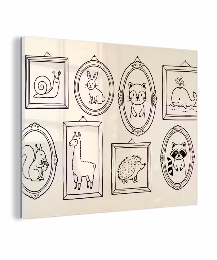 Glas schilderij - Dieren - Illustratie - Lijsten - Galerij - Speels