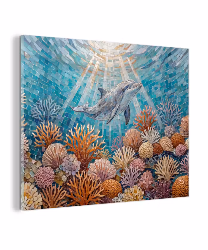 Glas schilderij - Dieren - Mozaïek - Oceaan - Koraal - Blauw