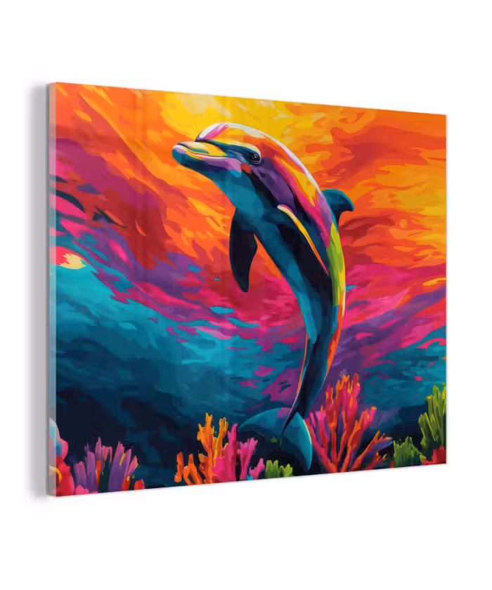 Glas schilderij - Dolfijn - Kleurrijk - Oceaan - Koraal