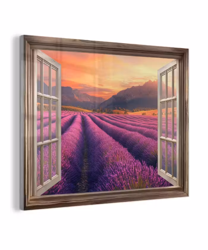 Glas schilderij - Doorkijk - Lavendel - Landschap - Bloemen - Paars